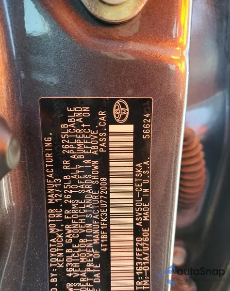 2014 Toyota Camry L from USA, damaged, VIN 4T1BF1FK3EU772008